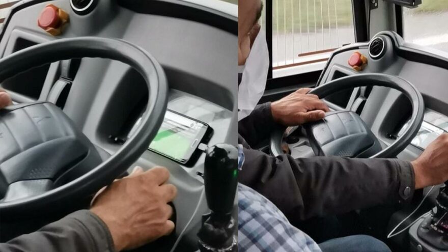 Halk otobüsünde akılalmaz kare! Onlarca insanın hayatını riske attı