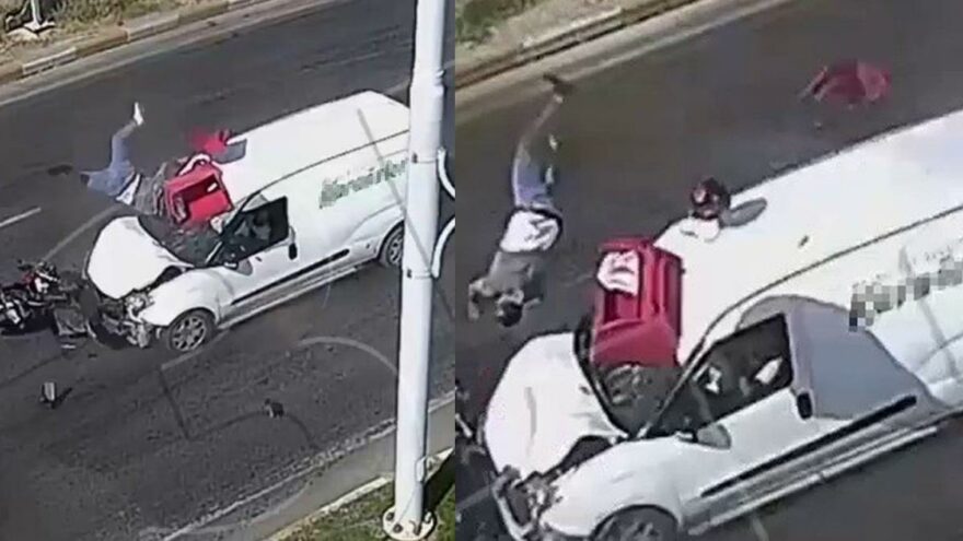 Feci kazada motosiklet sürücüsü havaya uçtu