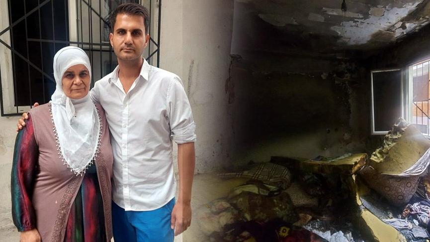 Oğluna yıllar sonra kavuşan kadının evi yandı