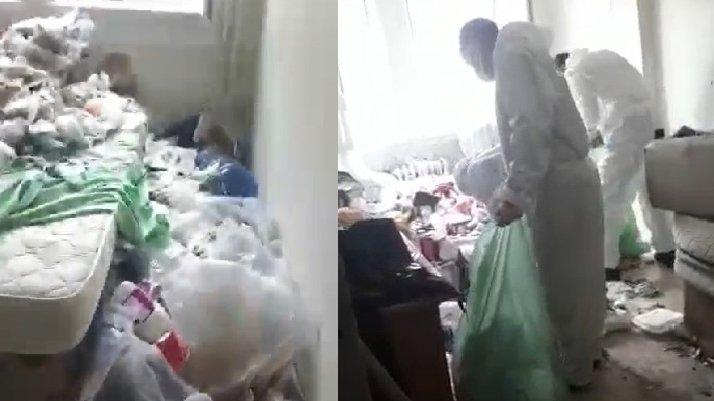 Ağır koku gelen evden 7 ton çöp çıktı